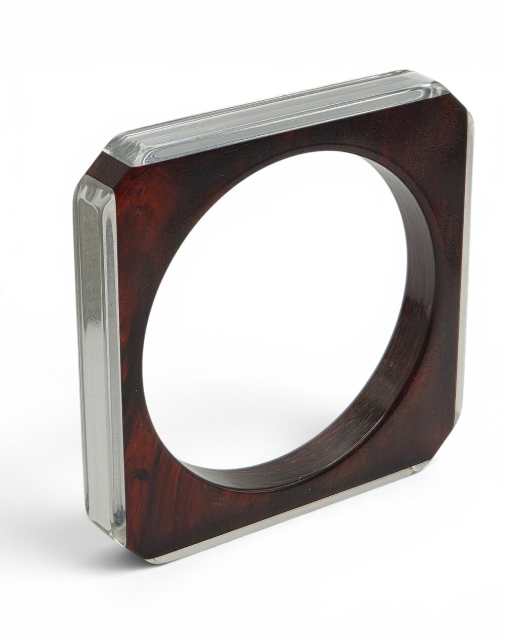 Vintage Lucite Tortoise Shell Style Square Bangle Bracelet